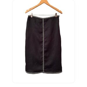 Magaschoni Size 8 Linen Black & White Skirt 30" Waist 28" Length Side‎ zip Slit